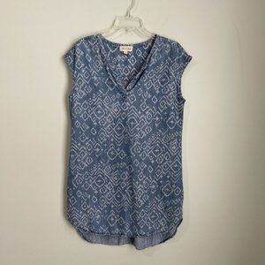 Cloth & Stone Blue Chambray Ikat Print Sleeveless Tunic